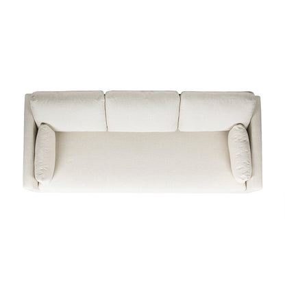 Knox 84in Modern Farmhouse Sofa in flax white linen, three back cushions, neutral fabric on Tampa Home & Garden Store