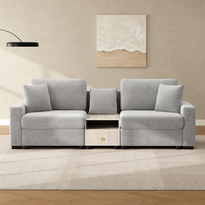 Modular sofa couch with storage armrest and center console in gray fabric, HouseOfZazla on Tampa Home & Garden Store