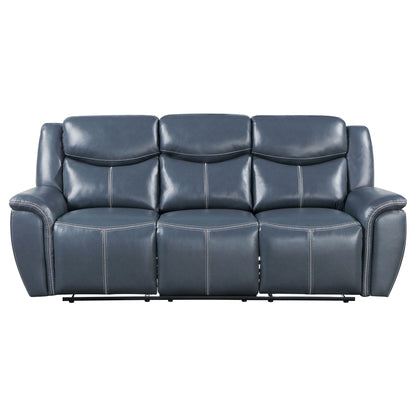 Blue Motion Reclining Sofa And Center Console