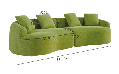 HouseOfZazla 110-Inch curved green loveseat sofa with cushions on Tampa Home & Garden Store