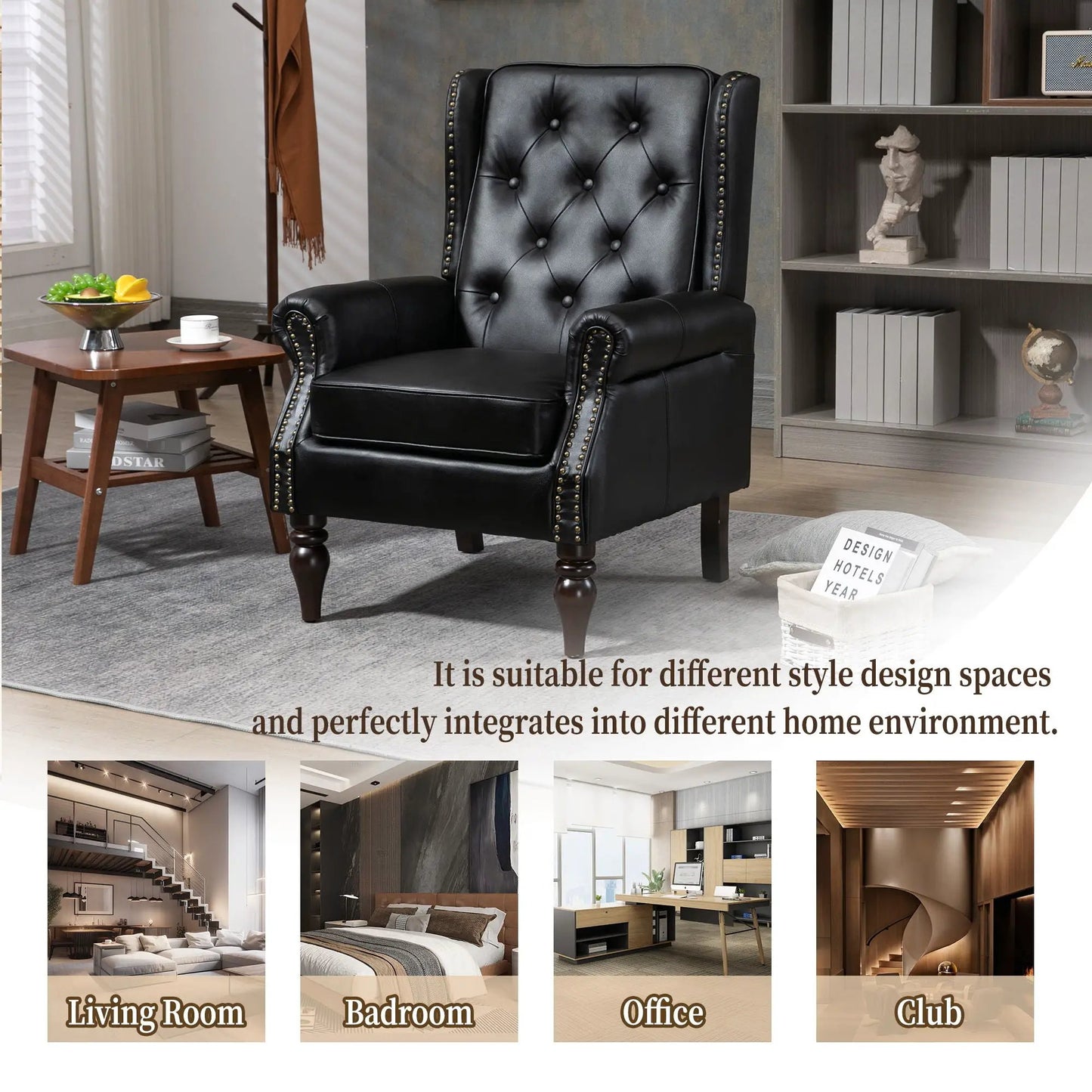 Modern Accent Armchair with Sturdy Wood Legs