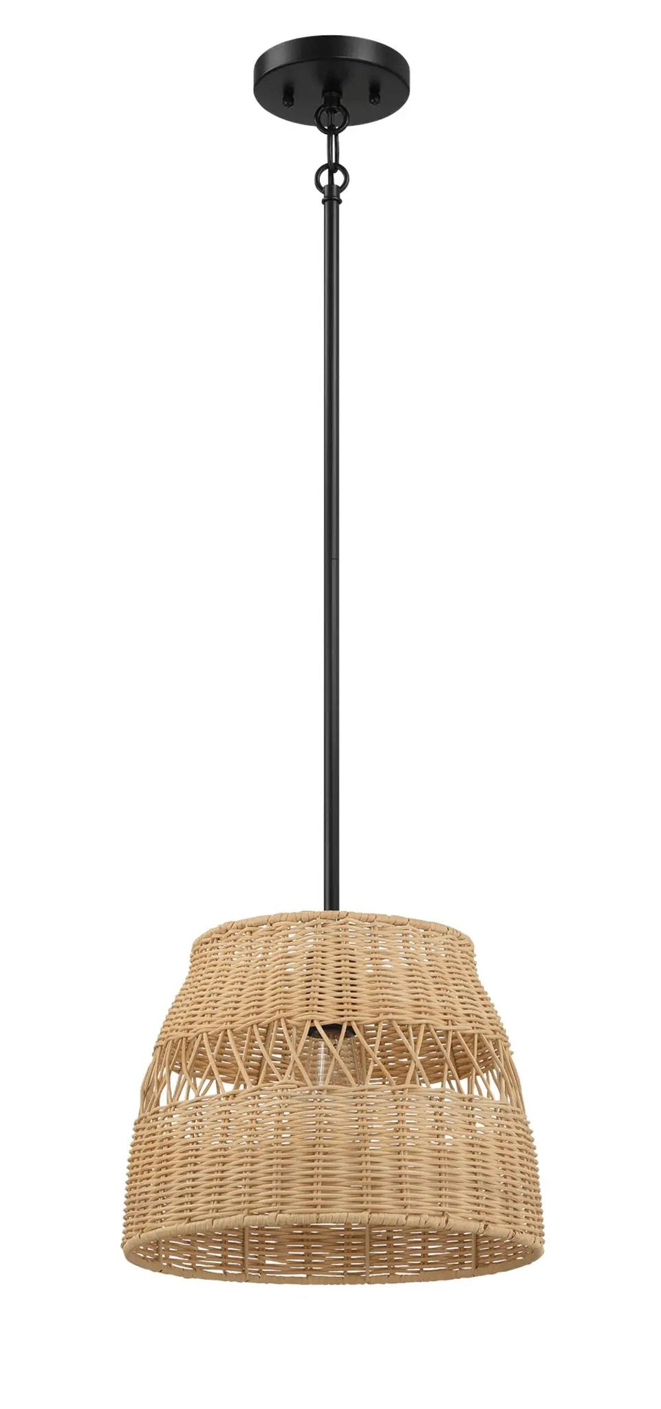 Essence pendant light by Unique Piece Furniture with black metal rod and woven rattan shade on Tampa Home & Garden Store