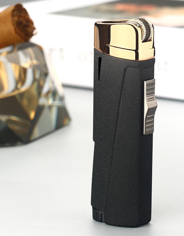 Stevvex three-torch turbo lighter black textured body with gold top on Tampa Home & Garden Store