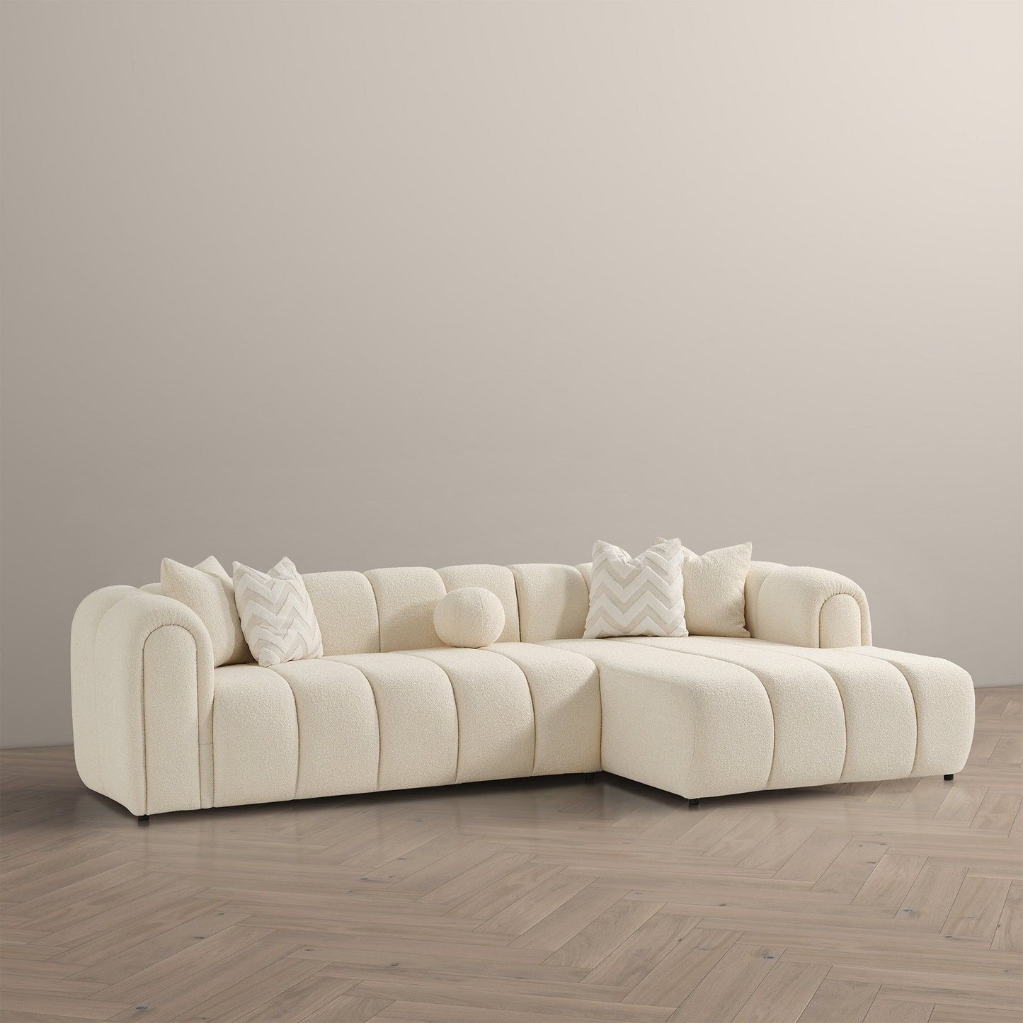 Beatrice Modern Tufted Right Sectional Sofa Ivory by HouseOfZazla on Tampa Home & Garden Store