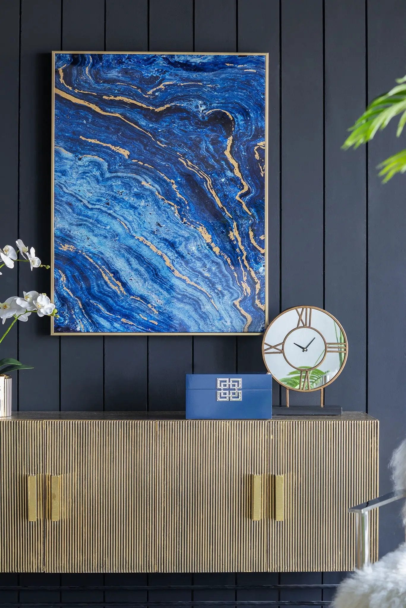 Framed Art Panels Unique Marbled Design Blue Set