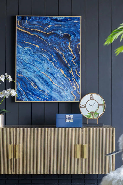 Framed Art Panels Unique Marbled Design Blue Set