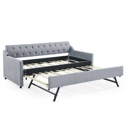 Upholstered Daybed With Trundle and Usb Armrest