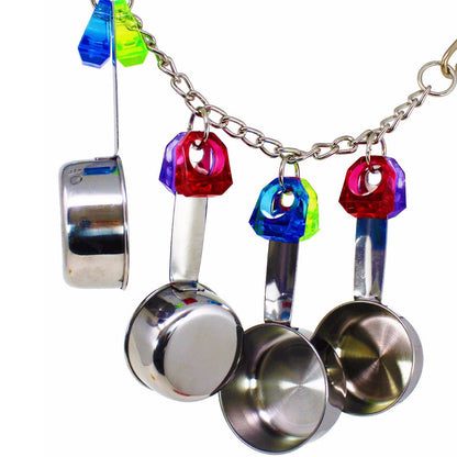 Parrot Bite Stainless Steel Four-pot String Toy with bright multicolor beads on chain on Tampa Home & Garden Store
