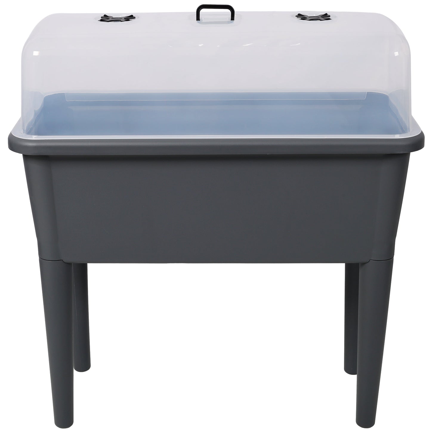 2 Piece Raised Garden Bed with Ventilated Lid by HouseOfZazla, clear lid over gray base on Tampa Home & Garden Store
