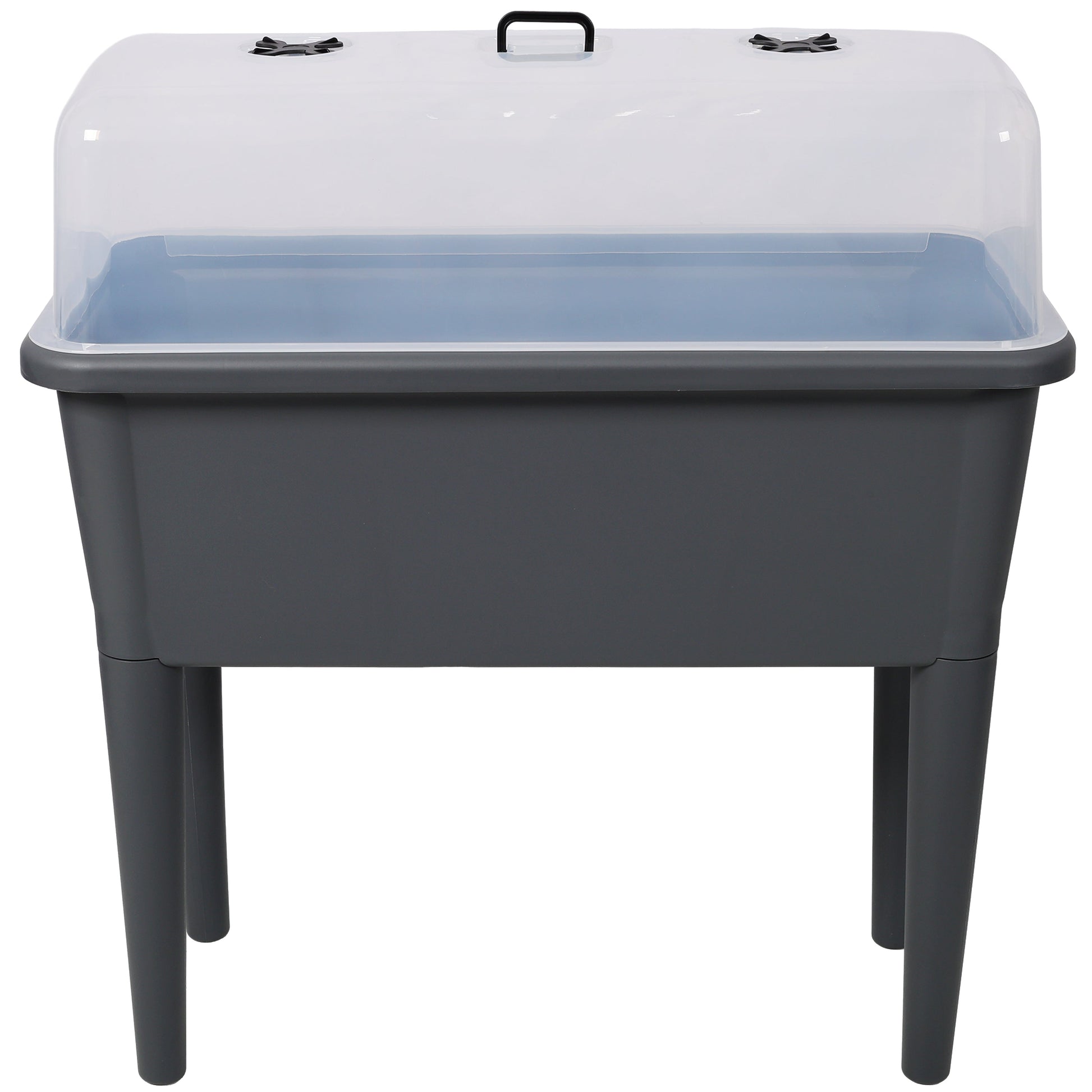 2 Piece Raised Garden Bed with Ventilated Lid by HouseOfZazla, clear lid over gray base on Tampa Home & Garden Store