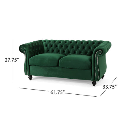 A Tufted Velvet Chesterfield Loveseat Sofa