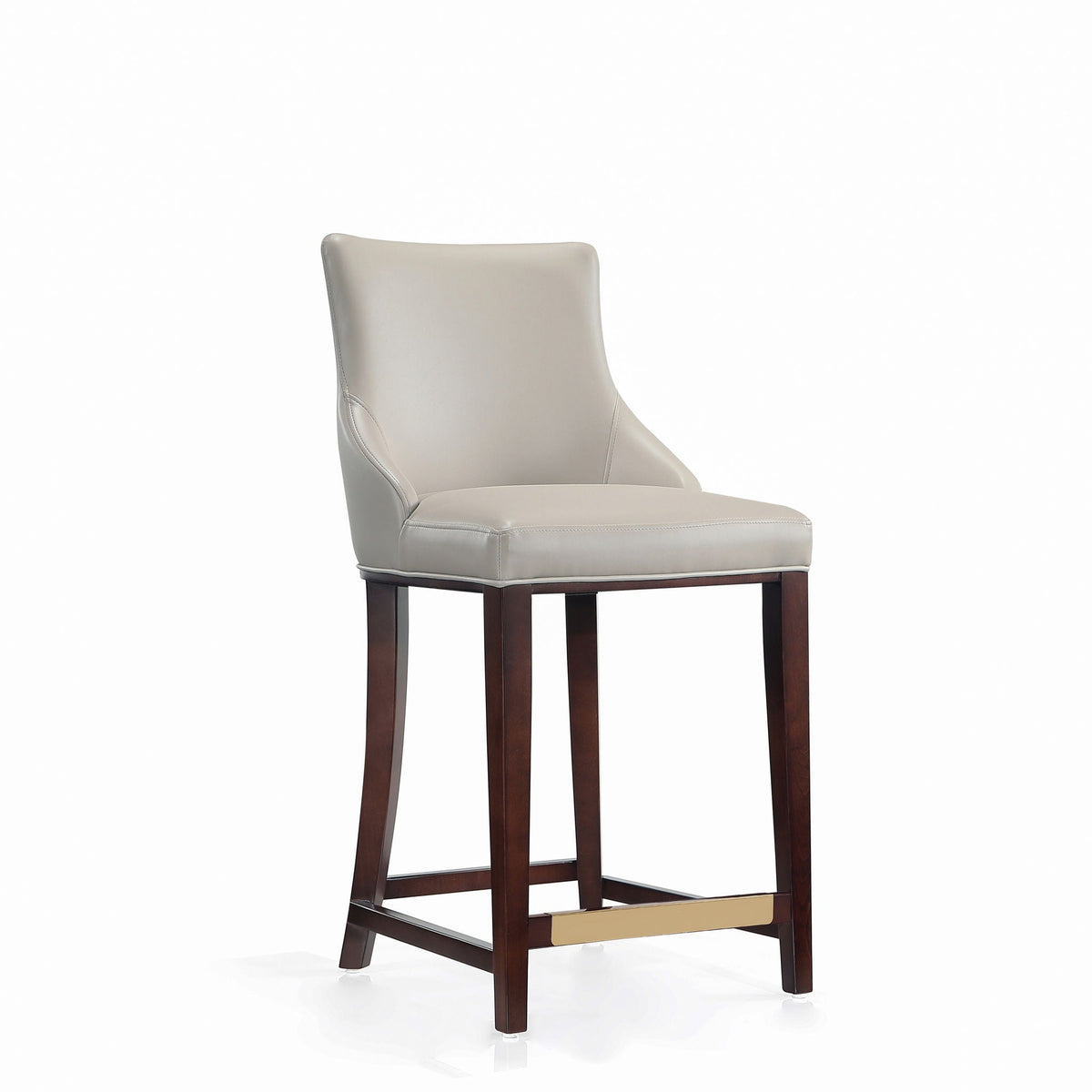 Shubert Counter Stool taupe leather, counter height, dark wood legs on Tampa Home & Garden Store