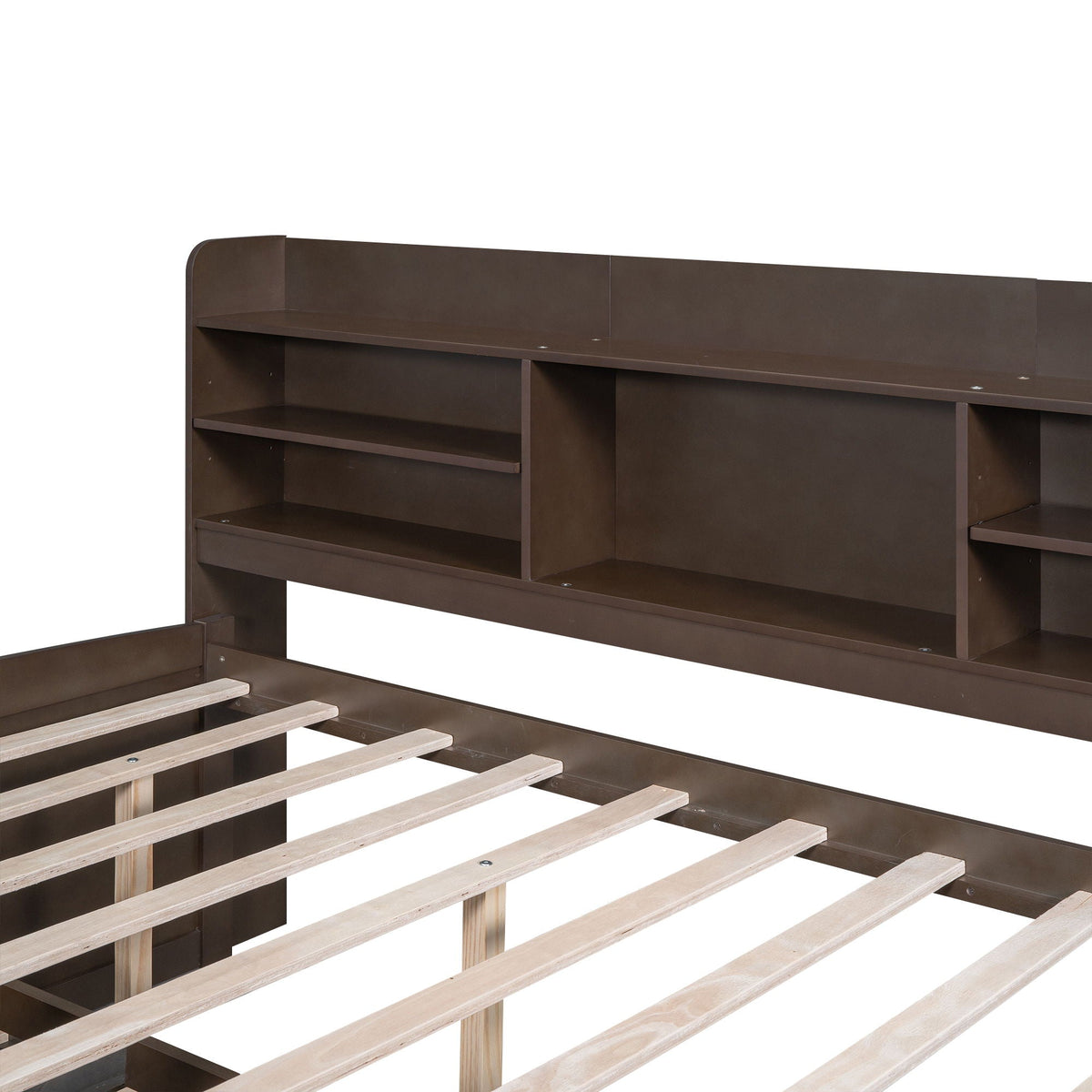 Captain Bed with Built-In Bookshelves, 3 Storage Drawers and Trundle in brown by HouseOfZazla on Tampa Home & Garden Store