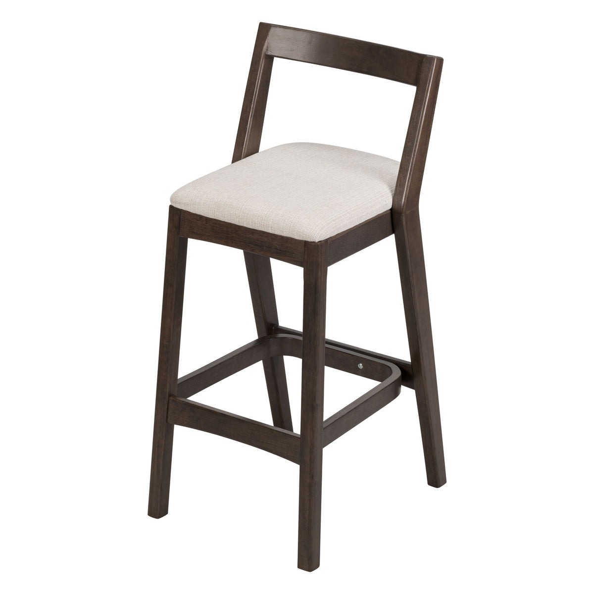 Jasper indoor bar stool set HouseOfZazla, dark brown rubberwood frame with beige fabric seat on Tampa Home & Garden Store