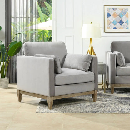 Knox Modern Farmhouse Arm Chairs, pair in gray fabric with wooden legs on Tampa Home & Garden Store
