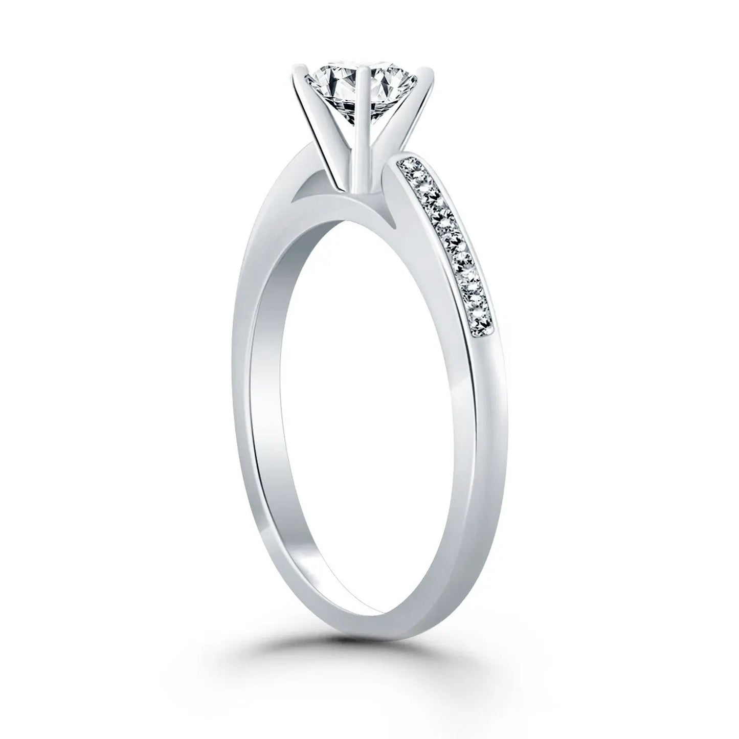 14k white gold diamond channel cathedral engagement ring with solitaire and pave band on Tampa Home & Garden Store