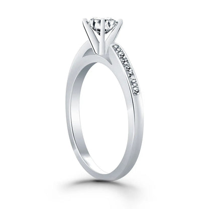 14k white gold diamond channel cathedral engagement ring with solitaire and pave band on Tampa Home & Garden Store