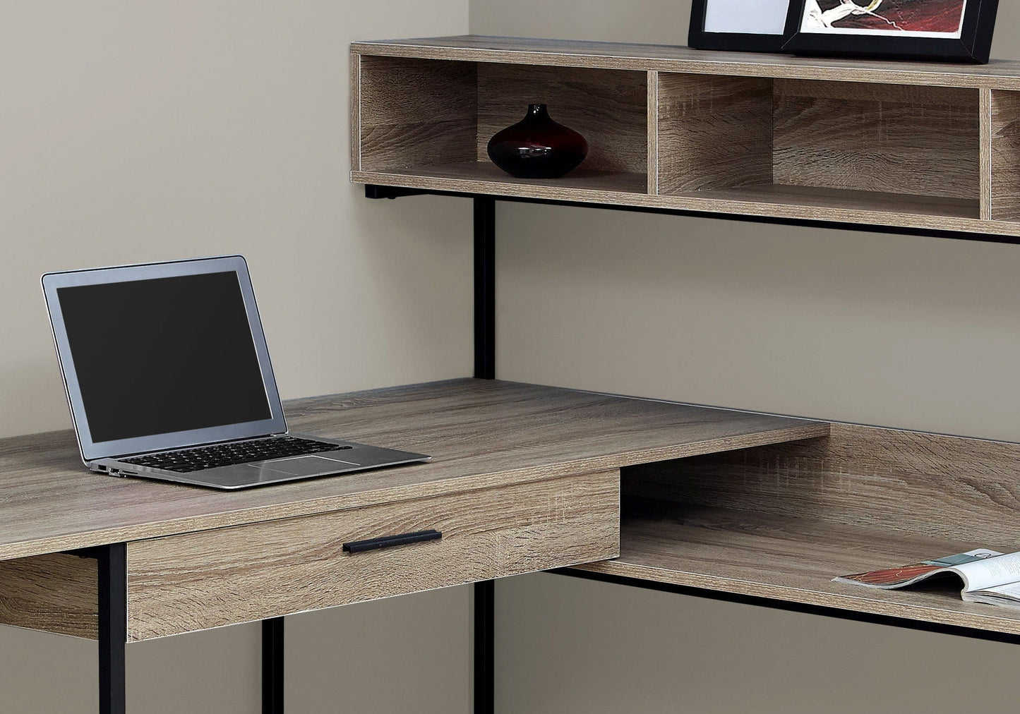 L-Shaped Corner Computer Desk with storage drawers in wood grain finish on Tampa Home & Garden Store