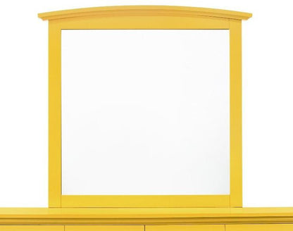 Wall mirror with yellow wood veneer frame and curved crown top on Tampa Home & Garden Store