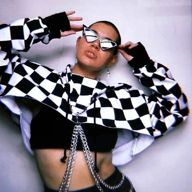 Dark Design Cool Blouse Women's Sweater by FLIPSTYLEZLLC in black-and-white checker pattern on Tampa Home & Garden Store