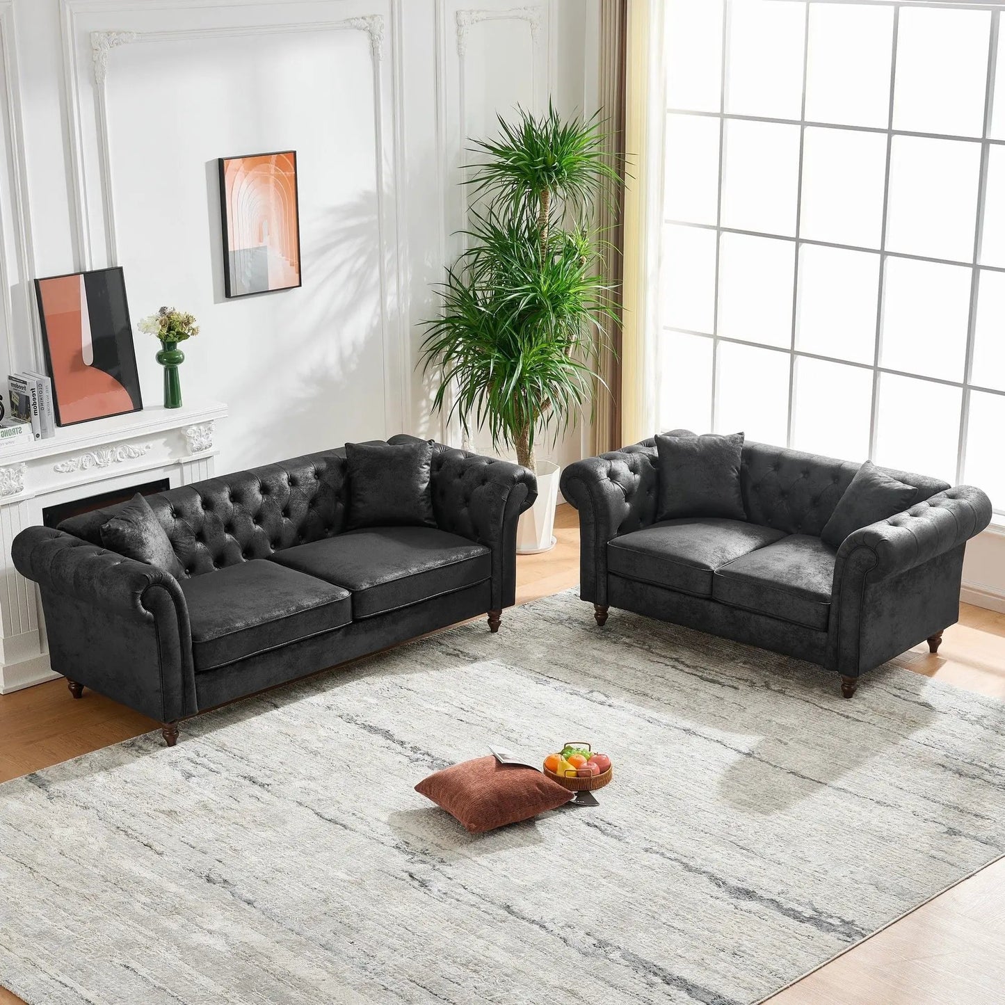 Chesterfield 3+2 seater sofa set in dark gray high-tech fabric by Unique Piece Furniture on Tampa Home & Garden Store