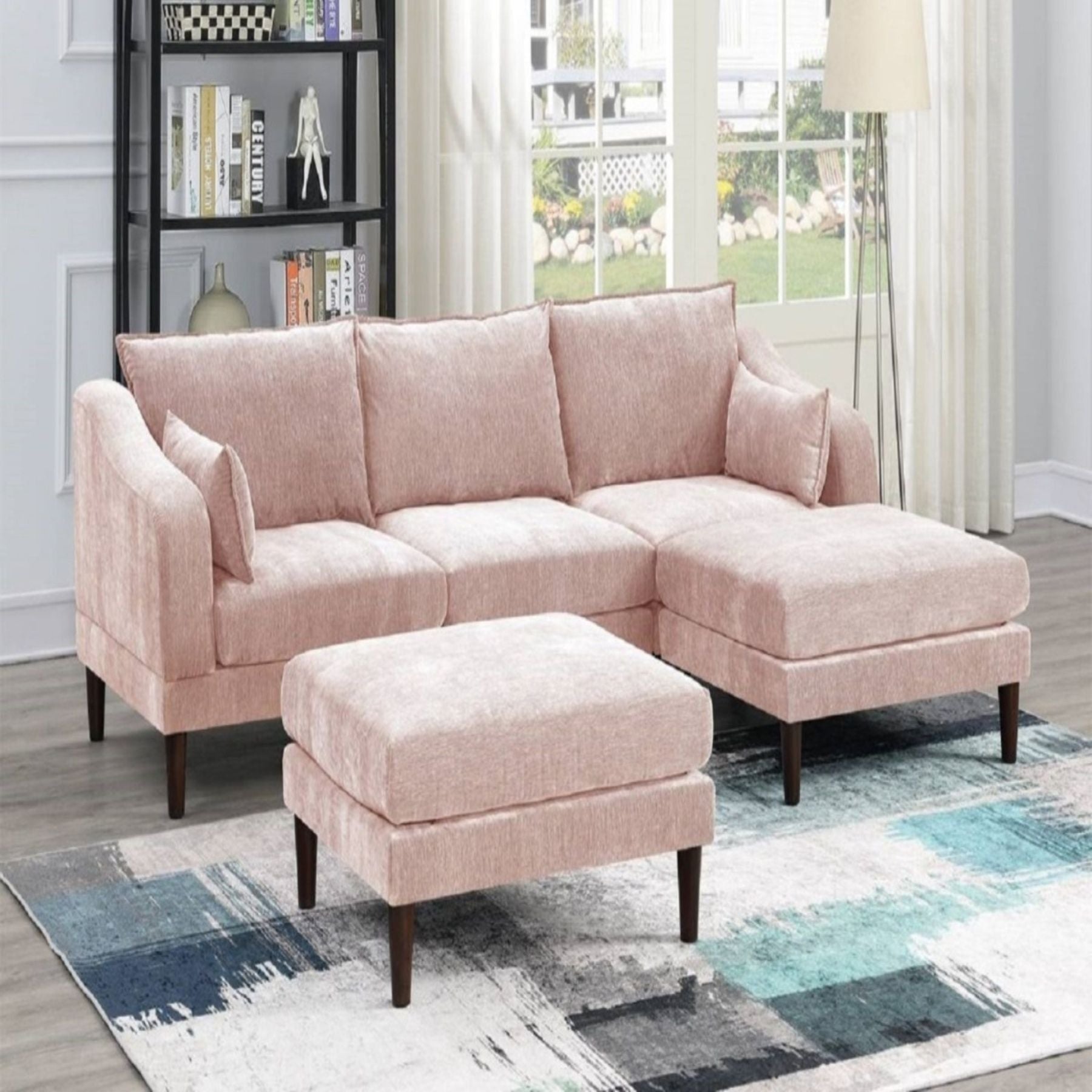 Modular L-Sectional Set With Ottomans in pink fabric HouseOfZazla 3-piece living room set on Tampa Home & Garden Store