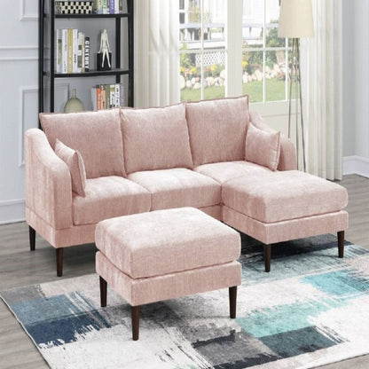 Modular L-Sectional Set With Ottomans in pink fabric HouseOfZazla 3-piece living room set on Tampa Home & Garden Store