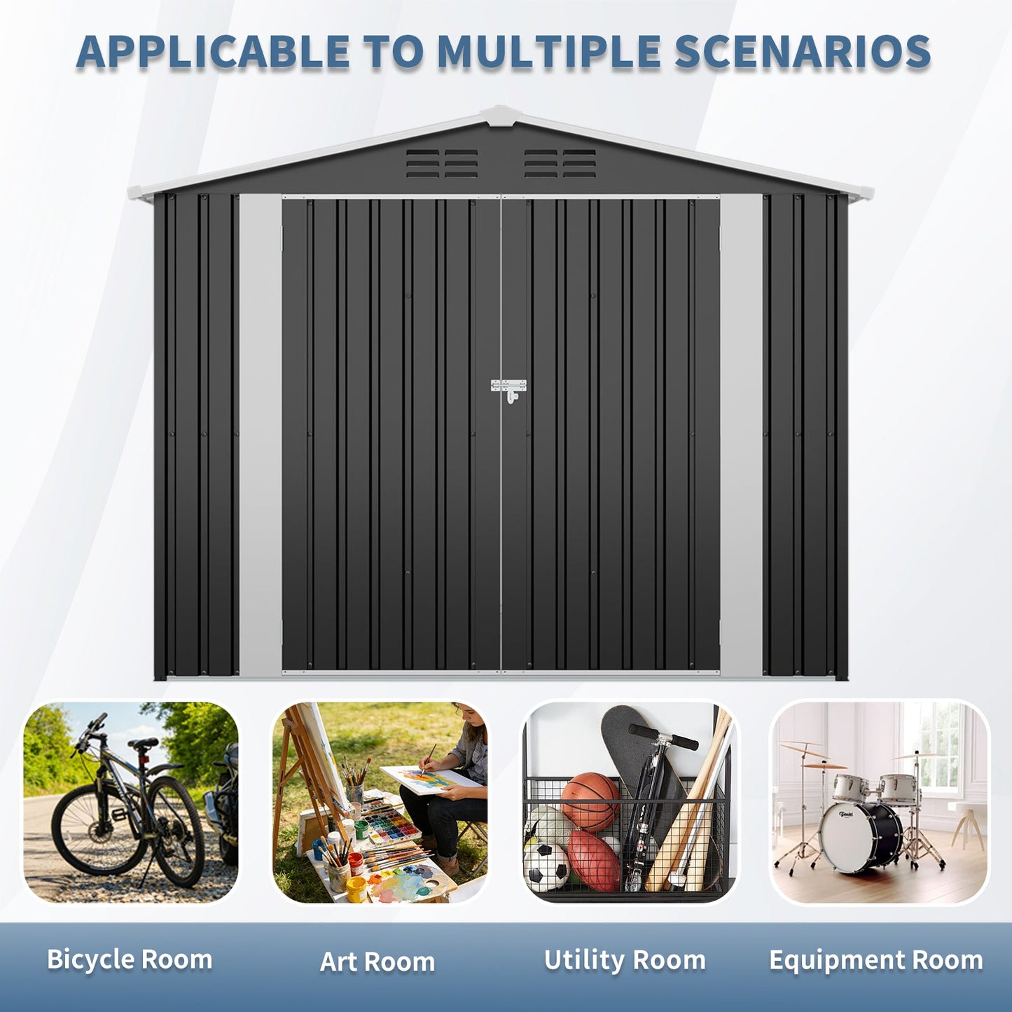 8ft and 4ft Sturdy Metal Outdoor Storage Shed