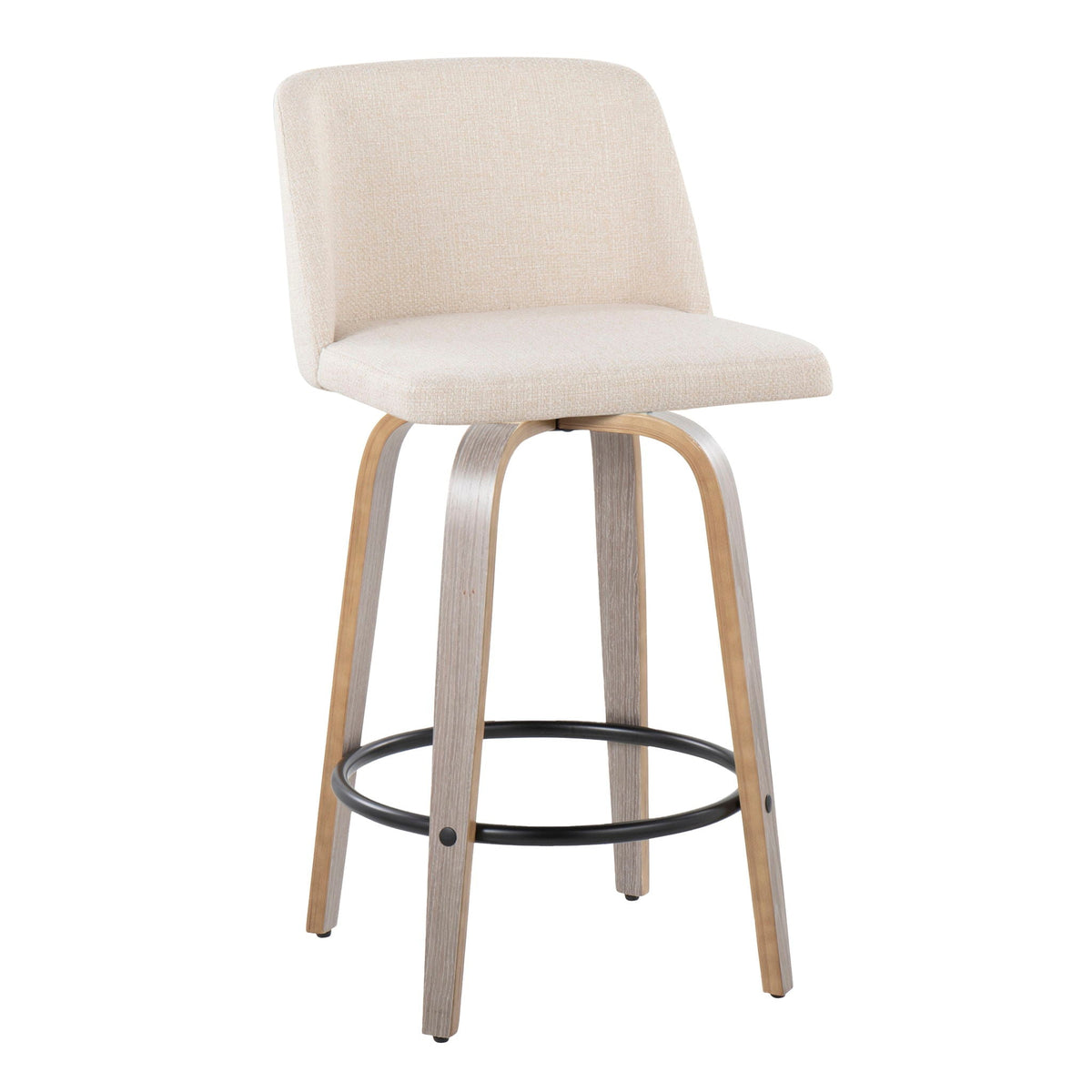 Toriano Contemporary Counter Stool 2-pack beige fabric with light wood legs and metal footrest on Tampa Home & Garden Store