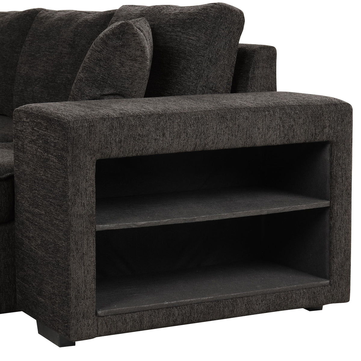 L-shaped sleeper sectional in charcoal textured fabric with storage chaise by HouseOfZazla on Tampa Home & Garden Store