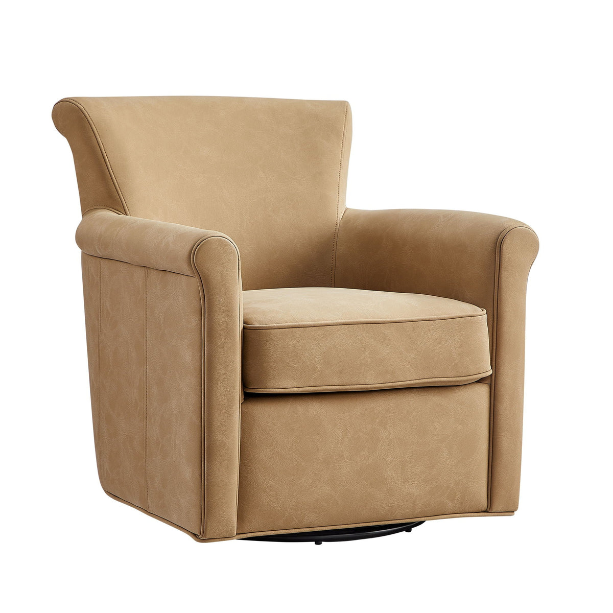 Westly Swivel Accent Chair in tan leather with rounded arms and 360-degree swivel base on Tampa Home & Garden Store