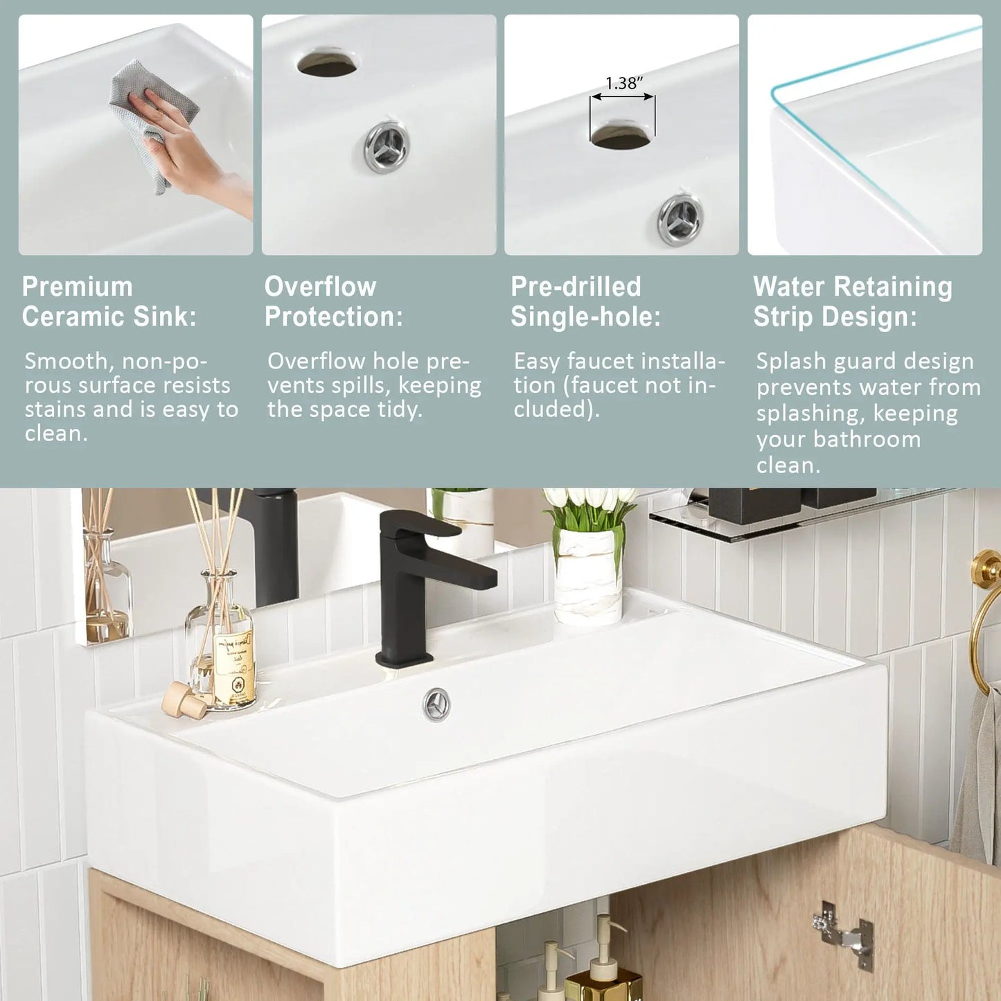Bathroom vanity with single ceramic sink, white and black faucet, Unique Piece Furniture on Tampa Home & Garden Store