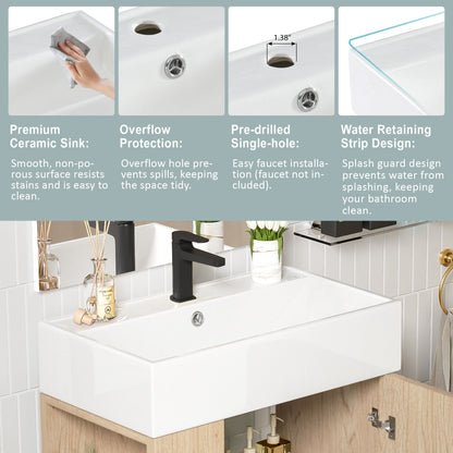 Bathroom vanity with white ceramic sink, black faucet, storage, wood base HouseOfZazla on Tampa Home & Garden Store