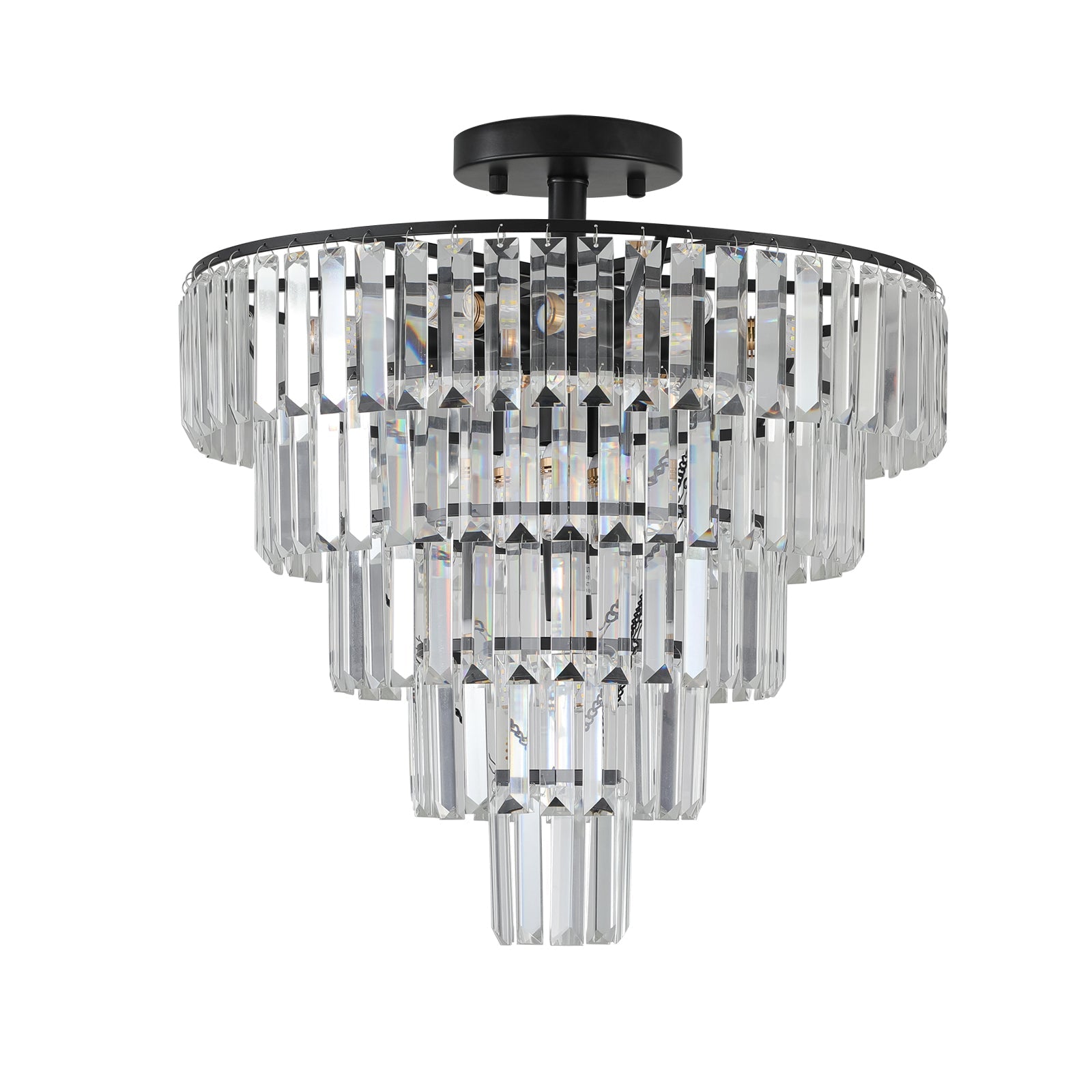 20in black crystal chandelier with circular metal frame and hanging faceted crystal prisms on Tampa Home & Garden Store