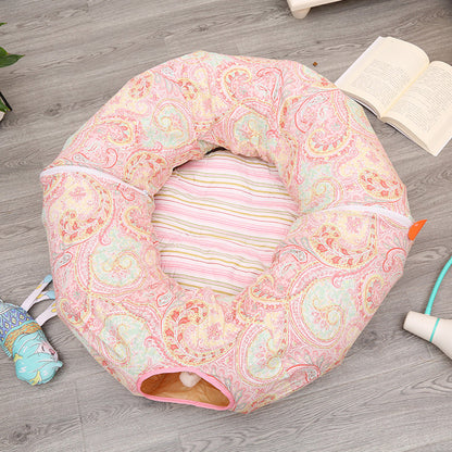 Cat tunnel sleeping nest pink with striped interior, plush foldable tunnel by Sell My Stuff on Tampa Home & Garden Store
