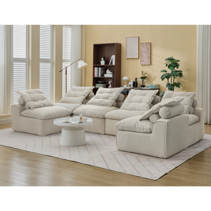 Modular sofa 6-piece set in beige corduroy by HouseOfZazla in a cozy living room on Tampa Home & Garden Store