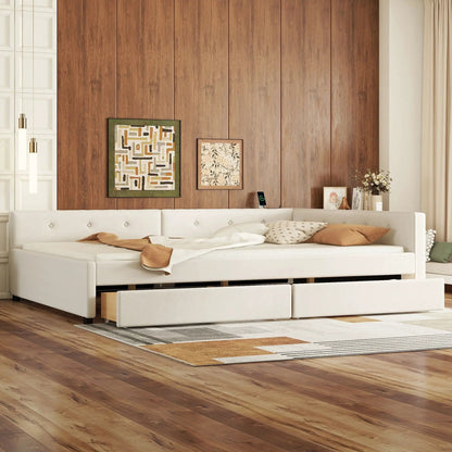 Platform bed with USB ports, white upholstered frame, by Unique Piece Furniture on Tampa Home & Garden Store