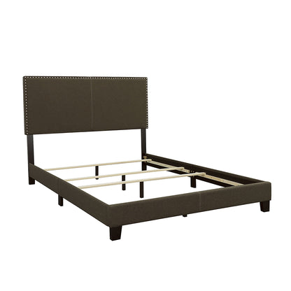 Queen Bed With Nailhead Trim - Charcoal upholstered headboard and dark legs by HouseOfZazla on Tampa Home & Garden Store