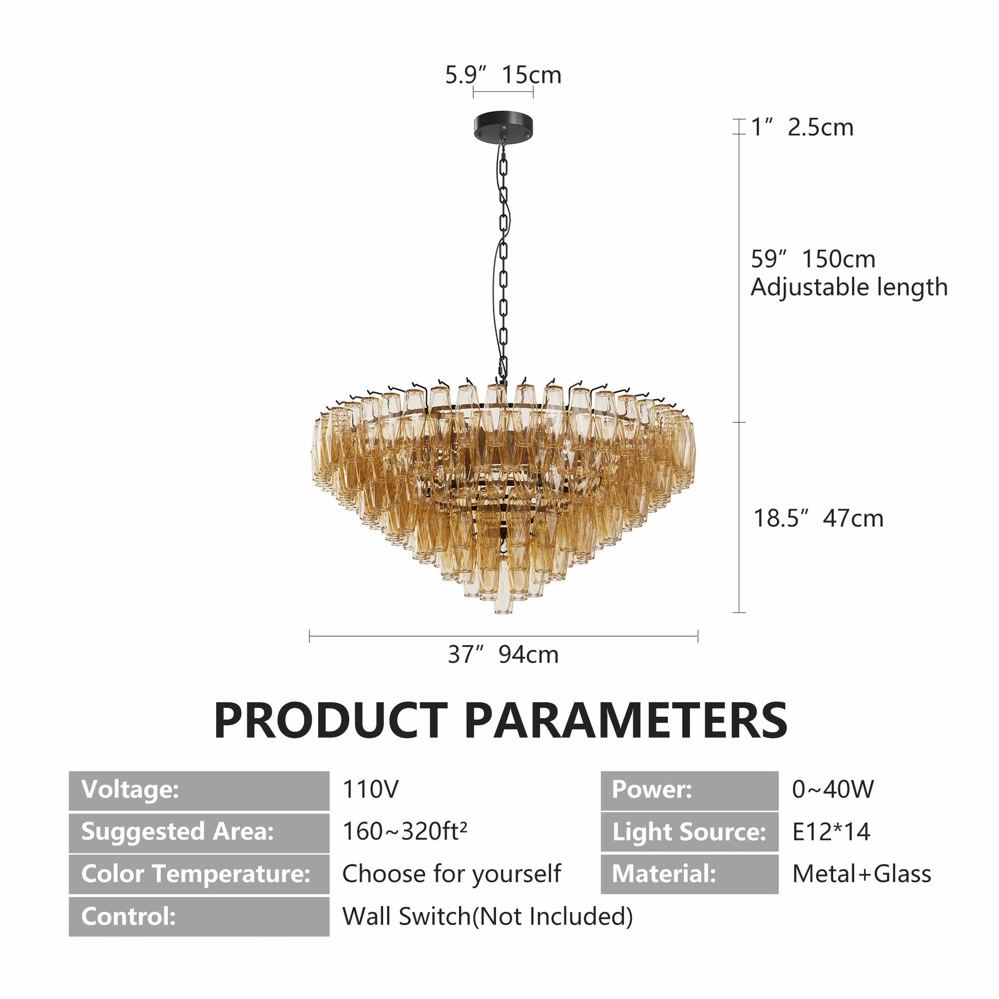 Chandelier Modern Round 14-Light Black with Smoke Glass Tubes HouseOfZazla on Tampa Home & Garden Store