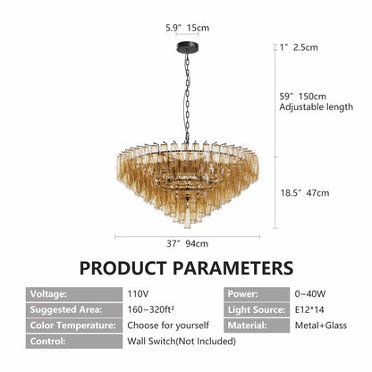 Chandelier Modern Round 14-Light Black with Smoke Glass Tubes HouseOfZazla on Tampa Home & Garden Store