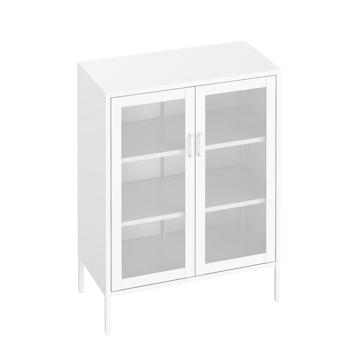 Metal Accent Cabinet with Adjustable Shelves white finish with mesh doors two doors on Tampa Home & Garden Store