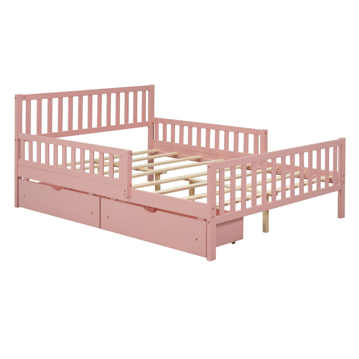 Platform bed with guardrails on both sides, pink finish, 2 storage drawers, HouseOfZazla on Tampa Home & Garden Store