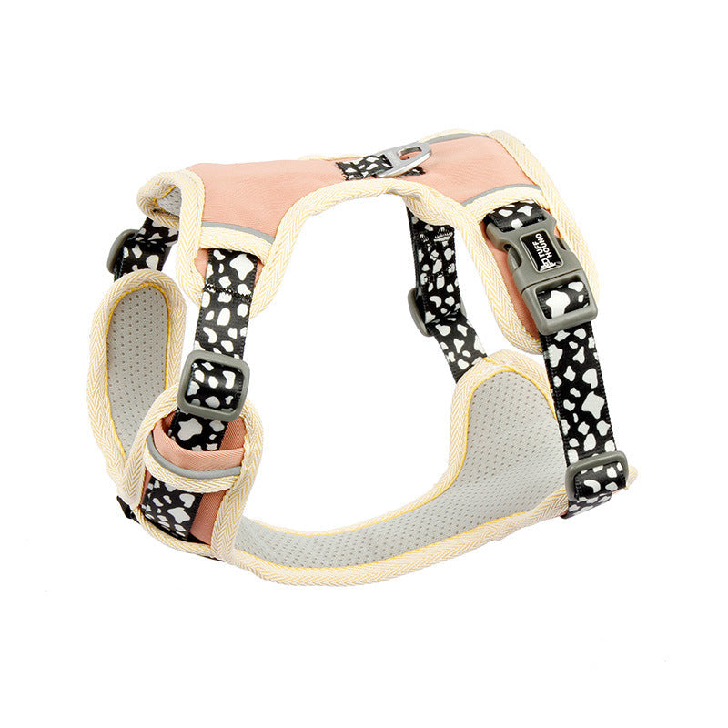 Pet Zen dog harness in peach pink with cream trim and dotted black straps on Tampa Home & Garden Store