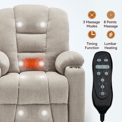 Power lift recliner chair with massage and heat in beige fabric by HouseOfZazla with remote on Tampa Home & Garden Store