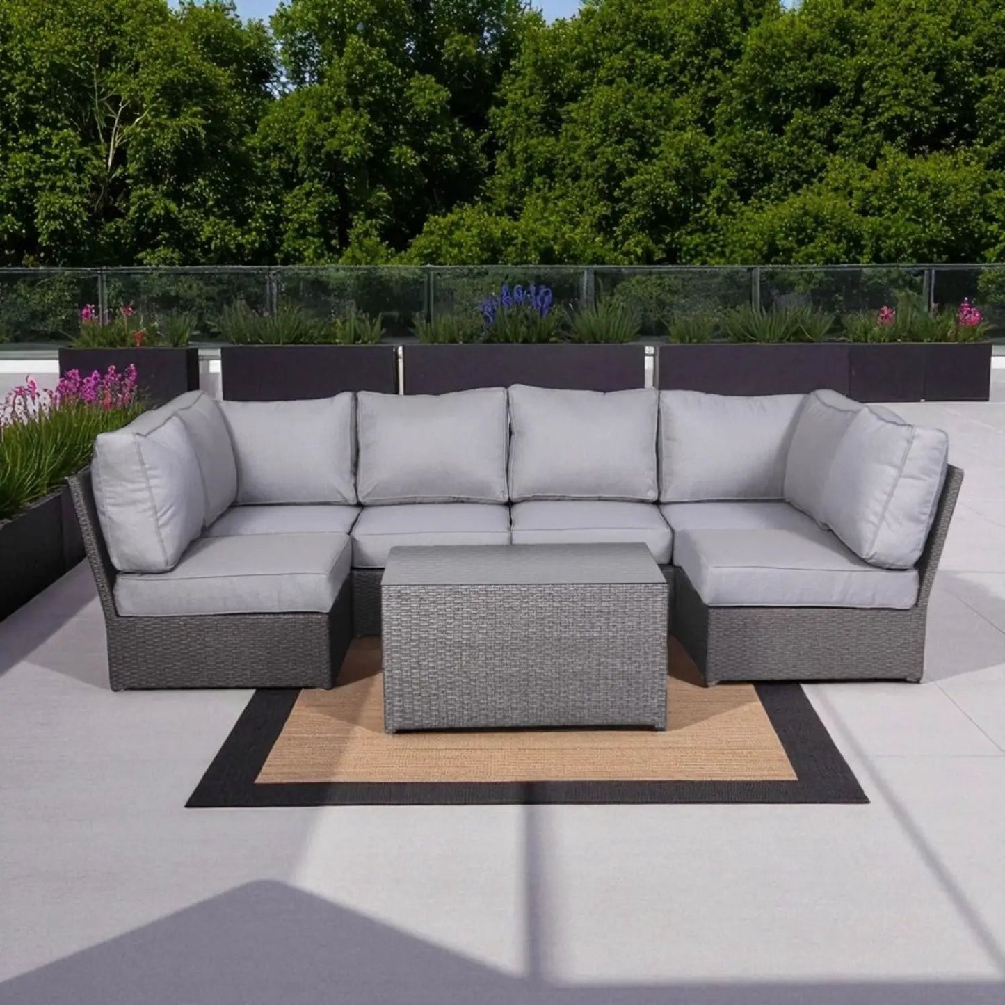 Comfortable modern patio rattan sectional with light gray cushions, 2-piece outdoor set on Tampa Home & Garden Store