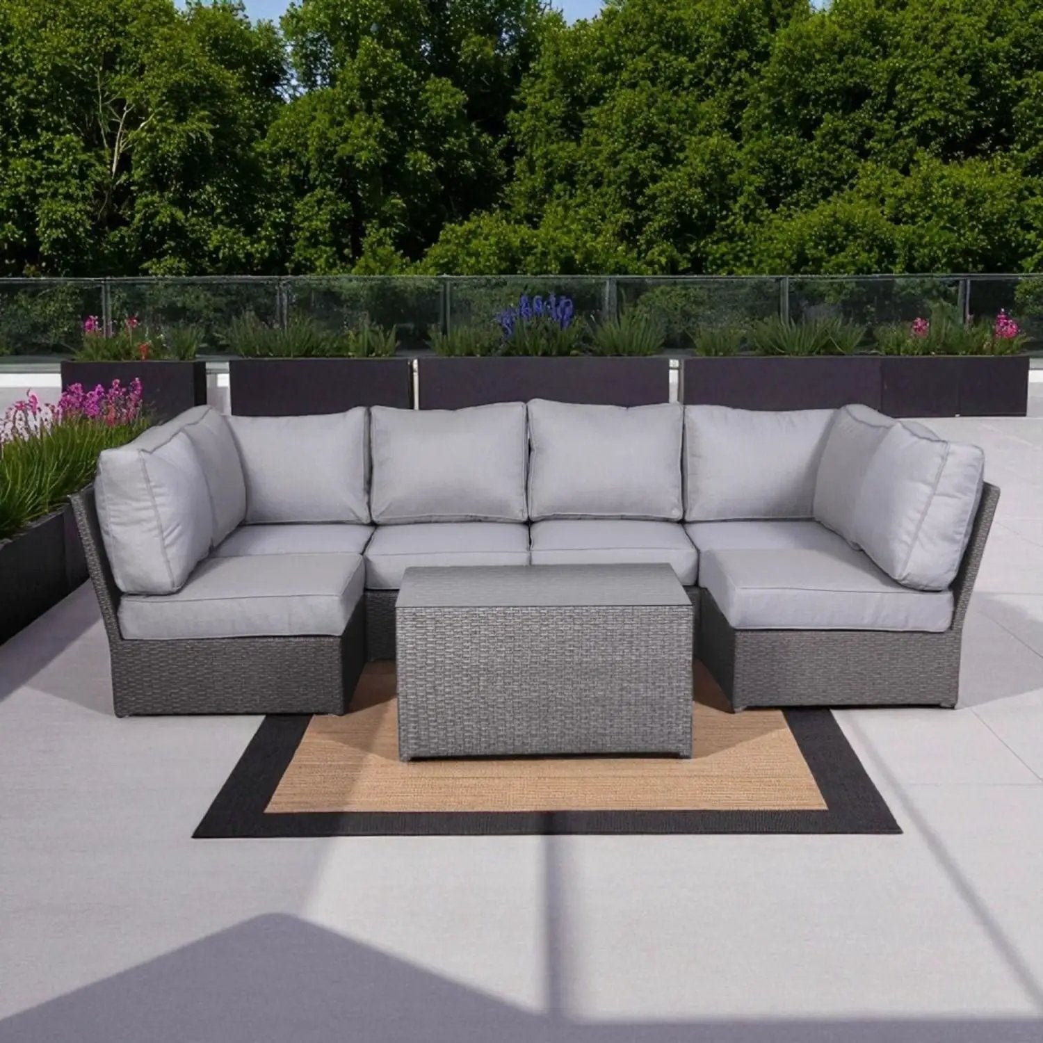 Comfortable modern patio rattan sectional with light gray cushions, 2-piece outdoor set on Tampa Home & Garden Store