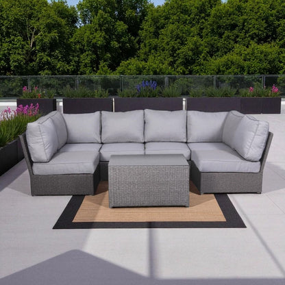 Comfortable modern patio rattan sectional 2-piece set with light gray cushions by HouseOfZazla on Tampa Home & Garden Store