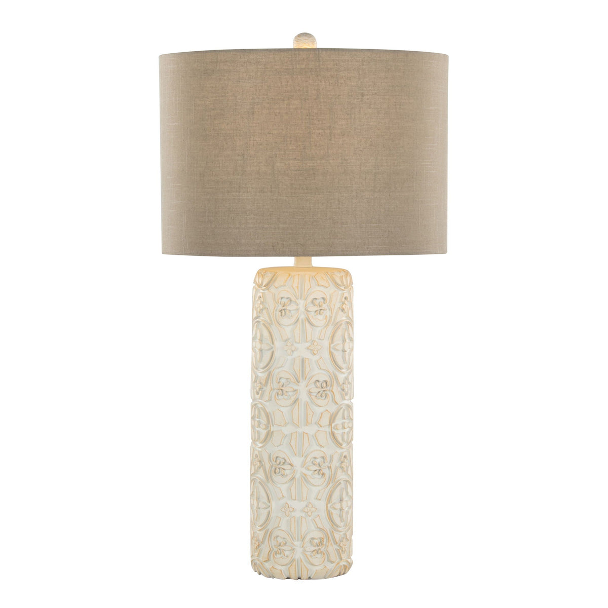 Charlotte contemporary table lamp set of 2 with Taos brown beige shade and carved ceramic base on Tampa Home & Garden Store