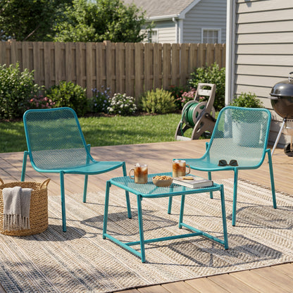 Kincaid Outdoor Teal Mesh and Iron Patio Set