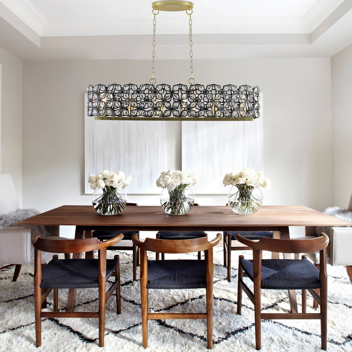 39-inch crystal and black-gold pendant chandelier suspended over a dining table on Tampa Home & Garden Store